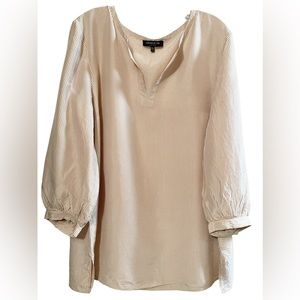 Lafayette 148 New York Gaia Signore Striped Silk Tan White Tunic Top  Sz XXL